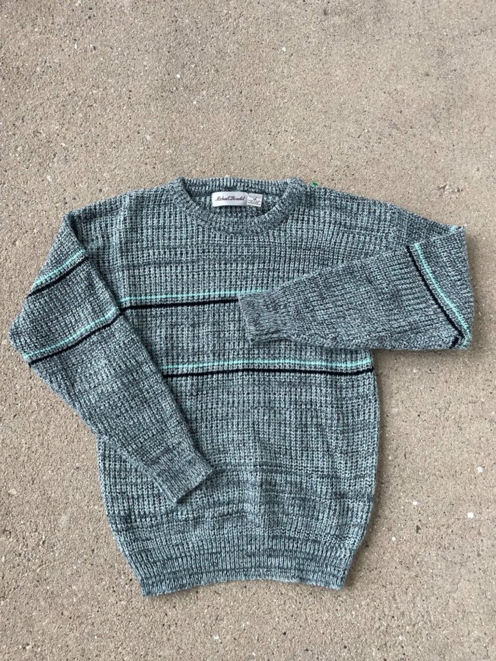 Vintage 90s Striped Pullover Sweater Mens M Gray Mint Oversized Indie Fisherman